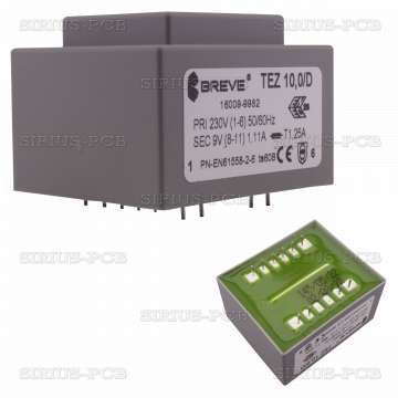 Трансформатор TEZ10 D 9V 10W 230VAC 9V 1.1111A Монтаж PCB