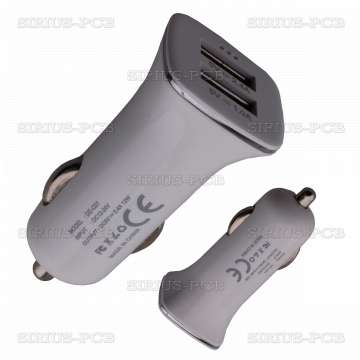 Зарядно устройство за кола DE-C01 / 5V/2.4A / 12/24V / 2 x USB/ Бял